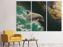 Laden Sie das Bild in den Galerie-Viewer, Leinwandbild 3-teilig Faszination Delfin