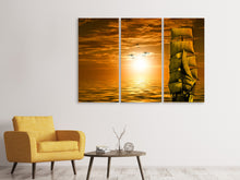 Laden Sie das Bild in den Galerie-Viewer, Leinwandbild 3-teilig Segelschiff im Sonnenuntergang
