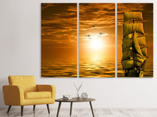 Laden Sie das Bild in den Galerie-Viewer, Leinwandbild 3-teilig Segelschiff im Sonnenuntergang