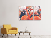 Laden Sie das Bild in den Galerie-Viewer, Leinwandbild 3-teilig Bunte Flamingos