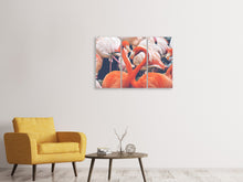 Laden Sie das Bild in den Galerie-Viewer, Leinwandbild 3-teilig Bunte Flamingos