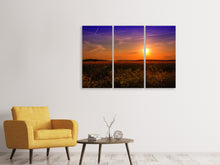 Laden Sie das Bild in den Galerie-Viewer, Leinwandbild 3-teilig Sonnenuntergang am Blumenfeld