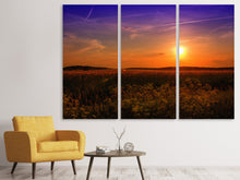 Laden Sie das Bild in den Galerie-Viewer, Leinwandbild 3-teilig Sonnenuntergang am Blumenfeld