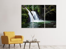 Laden Sie das Bild in den Galerie-Viewer, Leinwandbild 3-teilig Wasserfall im Abendlicht