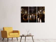 Laden Sie das Bild in den Galerie-Viewer, Leinwandbild 3-teilig Nachts in Amsterdam