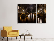 Laden Sie das Bild in den Galerie-Viewer, Leinwandbild 3-teilig Nachts in Amsterdam