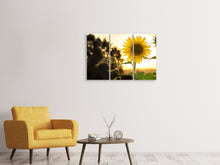 Laden Sie das Bild in den Galerie-Viewer, Leinwandbild 3-teilig Sonnenblume im Sonnenaufgang
