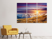 Laden Sie das Bild in den Galerie-Viewer, Leinwandbild 3-teilig Majestätischer Sonnuntergang am Berggipfel