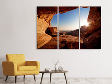 Laden Sie das Bild in den Galerie-Viewer, Leinwandbild 3-teilig Sonnenuntergang vor der Höhle