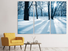 Laden Sie das Bild in den Galerie-Viewer, Leinwandbild 3-teilig Der Wald ohne Spuren im Schnee
