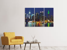 Laden Sie das Bild in den Galerie-Viewer, Leinwandbild 3-teilig Skyline New York Midtown bei Nacht