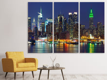Laden Sie das Bild in den Galerie-Viewer, Leinwandbild 3-teilig Skyline New York Midtown bei Nacht