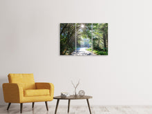 Laden Sie das Bild in den Galerie-Viewer, Leinwandbild 3-teilig Sonniger Waldweg