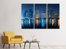 Laden Sie das Bild in den Galerie-Viewer, Leinwandbild 3-teilig Skyline Bangkok bei Nacht