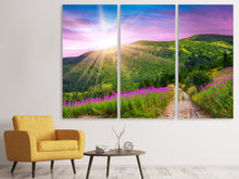 Laden Sie das Bild in den Galerie-Viewer, Leinwandbild 3-teilig Eine Sommerlandschaft bei Sonnenaufgang