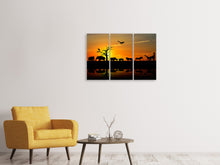 Laden Sie das Bild in den Galerie-Viewer, Leinwandbild 3-teilig Safarietiere bei Sonnenuntergang