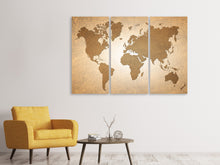 Laden Sie das Bild in den Galerie-Viewer, Leinwandbild 3-teilig Karte der Welt in Vintage