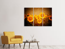Laden Sie das Bild in den Galerie-Viewer, Leinwandbild 3-teilig Retro-Sonnenblumen