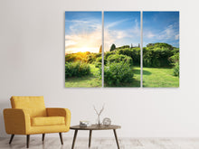 Laden Sie das Bild in den Galerie-Viewer, Leinwandbild 3-teilig Sonnenaufgang im Park