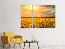 Laden Sie das Bild in den Galerie-Viewer, Leinwandbild 3-teilig Goldenes Licht für Sonnenblumen