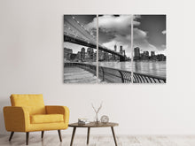 Laden Sie das Bild in den Galerie-Viewer, Leinwandbild 3-teilig Skyline Schwarzweissfotografie Brooklyn Bridge NY
