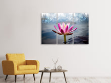 Laden Sie das Bild in den Galerie-Viewer, Leinwandbild 3-teilig Lotus im Morgentau