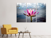 Laden Sie das Bild in den Galerie-Viewer, Leinwandbild 3-teilig Lotus im Morgentau