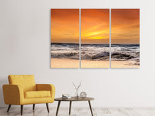Laden Sie das Bild in den Galerie-Viewer, Leinwandbild 3-teilig See mit Sonnenuntergang