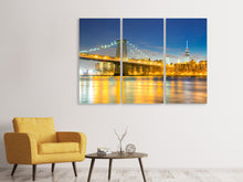 Laden Sie das Bild in den Galerie-Viewer, Leinwandbild 3-teilig Brooklyn Bridge bei Nacht