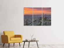 Laden Sie das Bild in den Galerie-Viewer, Leinwandbild 3-teilig Skyline Paris bei Sonnenuntergang