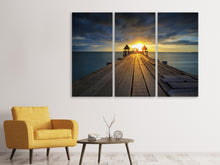 Laden Sie das Bild in den Galerie-Viewer, Leinwandbild 3-teilig Der Sonnenuntergang bei der Holzbrücke