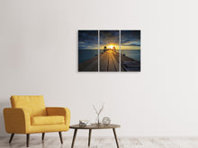 Laden Sie das Bild in den Galerie-Viewer, Leinwandbild 3-teilig Der Sonnenuntergang bei der Holzbrücke
