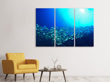 Laden Sie das Bild in den Galerie-Viewer, Leinwandbild 3-teilig Fischschwarm