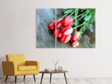 Laden Sie das Bild in den Galerie-Viewer, Leinwandbild 3-teilig Der rote Tulpenstrauss