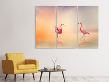 Laden Sie das Bild in den Galerie-Viewer, Leinwandbild 3-teilig Romantische Flamingos