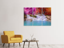Laden Sie das Bild in den Galerie-Viewer, Leinwandbild 3-teilig Paradiesischer Wasserfall
