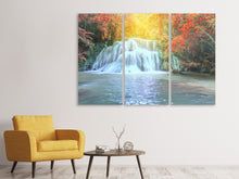 Laden Sie das Bild in den Galerie-Viewer, Leinwandbild 3-teilig Wasserfall im Licht