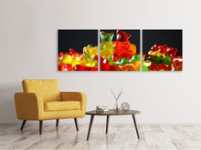 Laden Sie das Bild in den Galerie-Viewer, Panorama Leinwandbild 3-teilig Bunte Gummibärchen