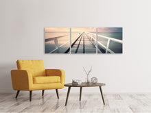 Laden Sie das Bild in den Galerie-Viewer, Panorama Leinwandbild 3-teilig Romantischer Holzsteg