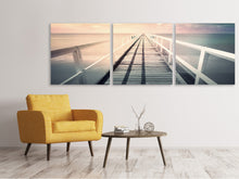 Laden Sie das Bild in den Galerie-Viewer, Panorama Leinwandbild 3-teilig Romantischer Holzsteg