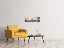 Laden Sie das Bild in den Galerie-Viewer, Panorama Leinwandbild 3-teilig Romantischer Holzsteg