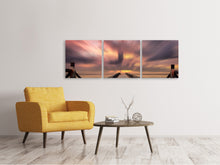 Laden Sie das Bild in den Galerie-Viewer, Panorama Leinwandbild 3-teilig Spektakulärer Sonnenuntergang auf der Brücke