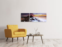 Laden Sie das Bild in den Galerie-Viewer, Panorama Leinwandbild 3-teilig Naturgewalt Wasser