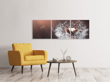 Laden Sie das Bild in den Galerie-Viewer, Panorama Leinwandbild 3-teilig Pusteblume im Abendlicht
