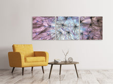 Laden Sie das Bild in den Galerie-Viewer, Panorama Leinwandbild 3-teilig Pusteblume im Lichterspiel