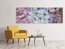 Laden Sie das Bild in den Galerie-Viewer, Panorama Leinwandbild 3-teilig Pusteblume im Lichterspiel