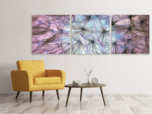 Laden Sie das Bild in den Galerie-Viewer, Panorama Leinwandbild 3-teilig Pusteblume im Lichterspiel