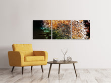 Laden Sie das Bild in den Galerie-Viewer, Panorama Leinwandbild 3-teilig Pusteblume im Morgentau