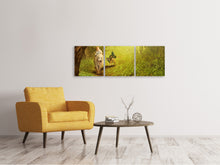 Laden Sie das Bild in den Galerie-Viewer, Panorama Leinwandbild 3-teilig Wald Ausflug