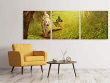 Laden Sie das Bild in den Galerie-Viewer, Panorama Leinwandbild 3-teilig Wald Ausflug
